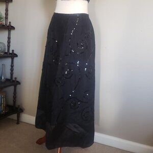 Vtg Ann Taylor Sz 4 Black Sequin Midi Skirt 100% Silk